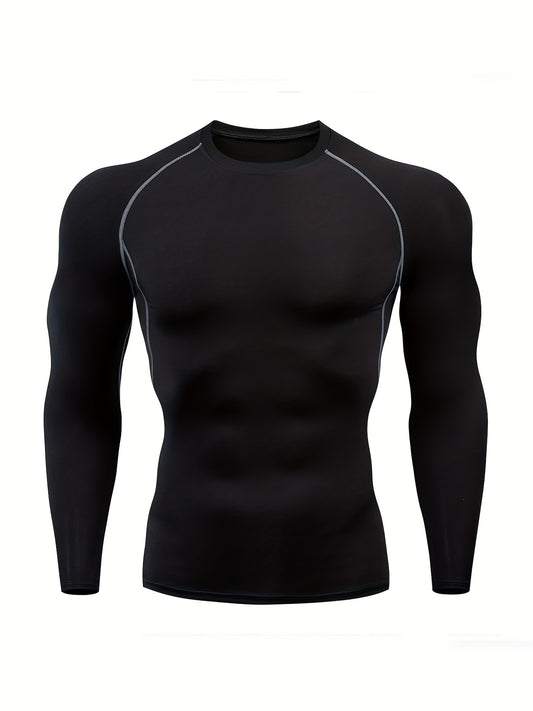 Men'S High-Stretch Sportswear | Long Sleeve Crew Neck Gym Top for Running, Training, Basketball, and More | Solid Color, Four Seasons Fit, JIIHOO Brand