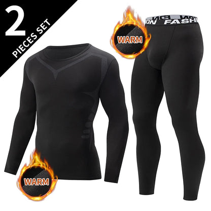 2/4 Pcs Autumn/Winter Men's Black Long sleeved Pants Underwear Set Youth Fitness Running Base Sports Shirt Casual Stretch Pants