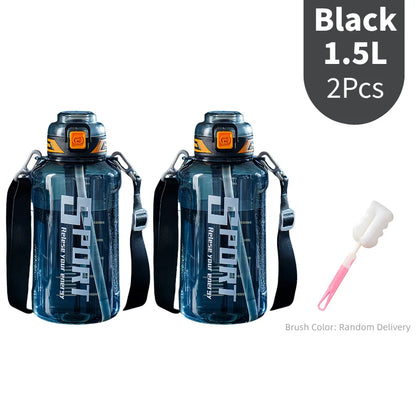 1000ml/1500ml Large Capacity Sports Water Bottle LeakProof Plastic Drinking Bottles Outdoor Travel Cycling Hiking Gym Drinkware