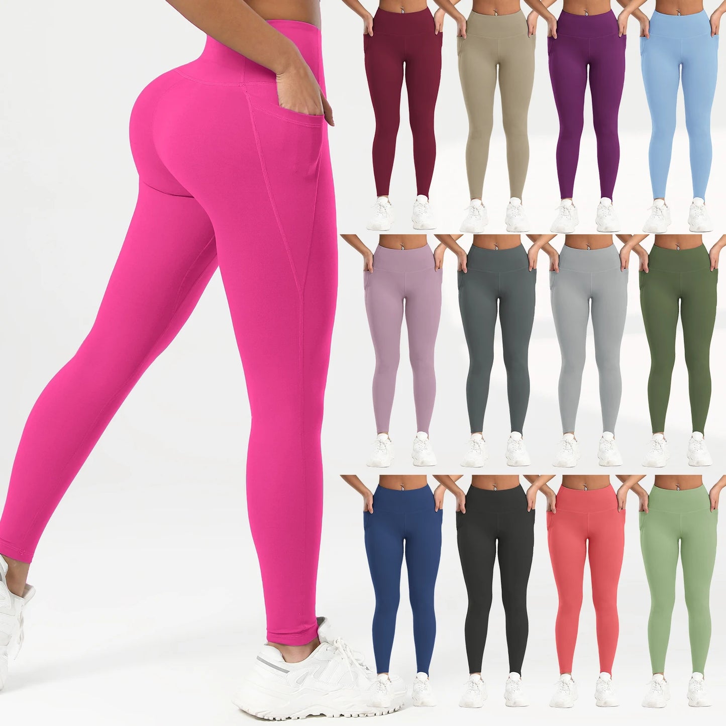 Women Pocket Yoga Leggings Fitness Running High Waist Slim Pants Push Up Sports Gym Quick Dry Jogging Casual Female Workout Pant